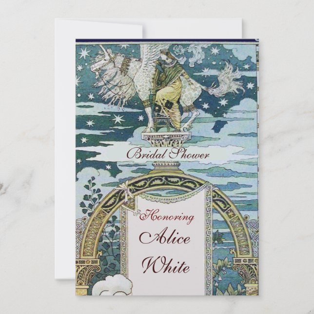 Invitación DAMA CON UNICORN BRIDAL DUCHA FIESTA Champagne (Anverso)