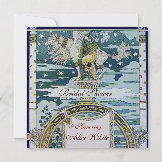 Invitación DAMA CON UNICORN BRIDAL DUCHA FIESTA Hielo Blanco (Anverso)