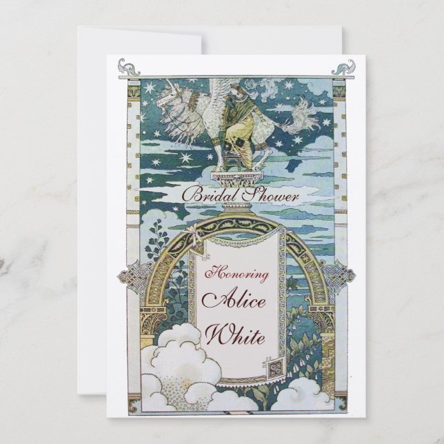 INVITACIÓN DAMA CON UNICORN BRIDAL DUCHA FIESTA ORO (Anverso)