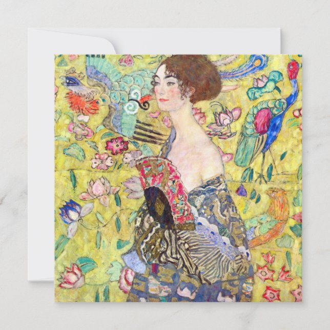 Invitación Dama con ventilador de Gustav Klimt, ducha nupcial (Anverso)