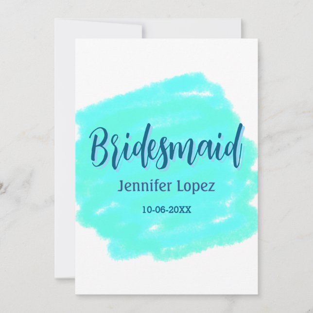 Invitación Dama de honor azul verde acuarela agregar nombre f (Anverso)