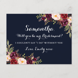 Invitación Dama de Honor Burgundy Navy ¿Quieres Ser Mi Dama d