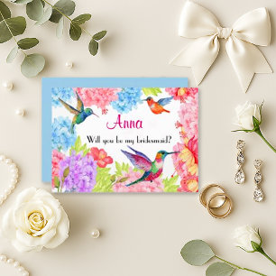 Invitación Dama de honor de colibrí en acuarela vibrante