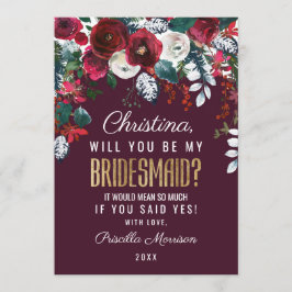 Invitación Dama de honor de marfil roja del arreglo floral de