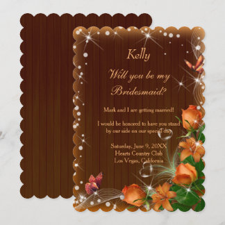 Invitación Dama de honor de mariposa floral de madera oscura