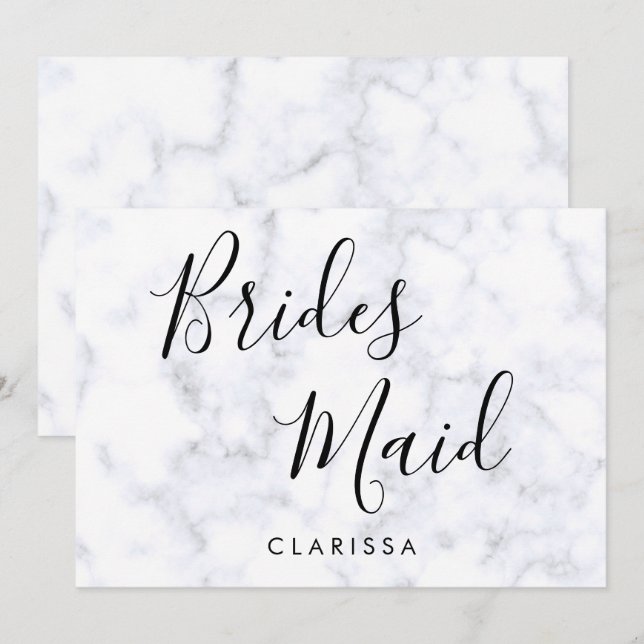 Invitación Dama de honor de mármol blanco elegante y moderno (Anverso / Reverso)