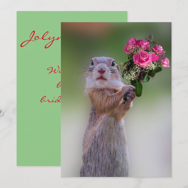 Invitación Dama de honor de perrito de la pradera con rosas (Anverso / Reverso)