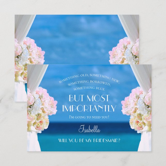 Invitación Dama de honor de playa oceánica floral elegante (Anverso / Reverso)