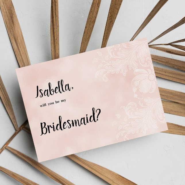 Invitación Dama de honor elegante de flores de melocotón blan (Elegant peach white flower lace frame Bridesmaid)