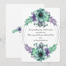 Dama de Honor Floral Acuarela Verde y Morado
