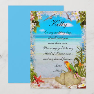 Invitación Dama de Honor Floral de Playa Tropical para Boda