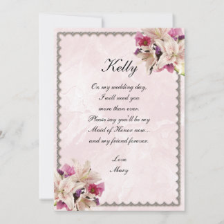 Invitación Dama de Honor Floral Rosa Mármol Boda Lily