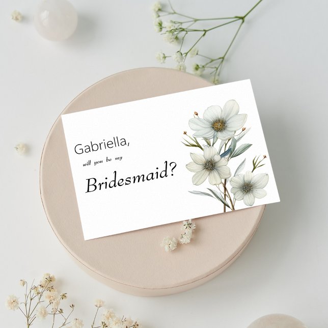Invitación Dama de honor floral simple blanca menta verde pri (Simple white mint green spring floral Bridesmaid )