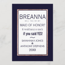 Dama de Honor Simple de Rosa Dorado en Azul Marino