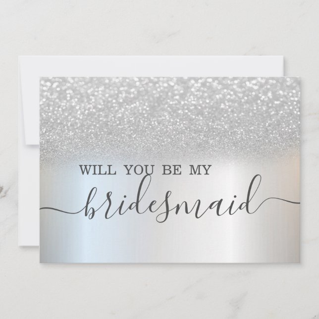 Invitación Dama de honor simple elegante con brillo de plata  (Anverso)