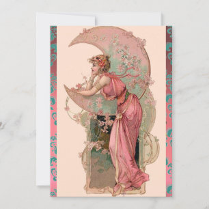 INVITACIÓN DAMA DE LA LUNA CON ROSAS, FLORES DE DAMASCA AZUL