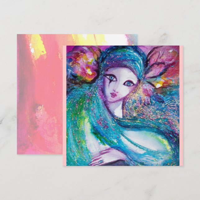 Invitación DAMA DE LA MÁSCARA AZUL Fiesta de Disfraces Invita (Anverso / Reverso)