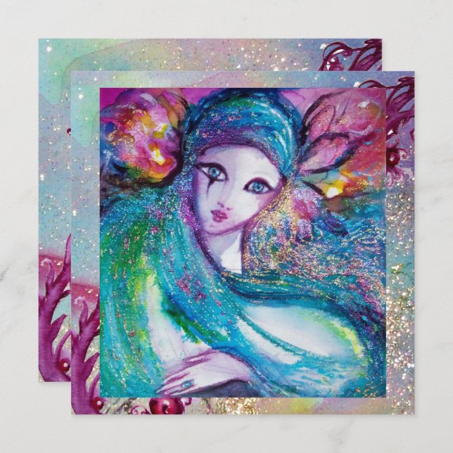 Invitación DAMA DE LA MÁSCARA AZUL Fiesta de Máscaras Destell (Anverso / Reverso)