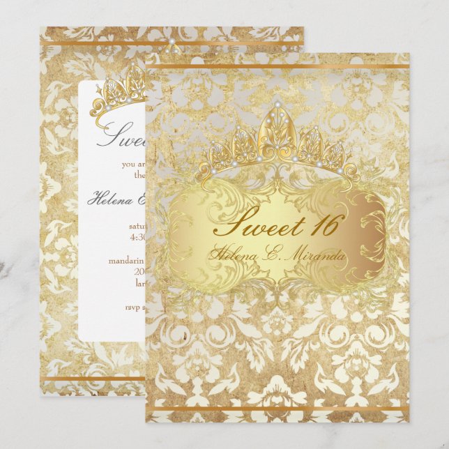 Invitación Dama de perlas PixDezines dulce 16/ princesa/perla (Anverso / Reverso)