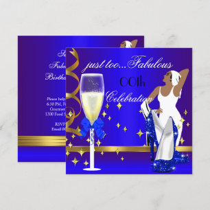 Invitación Dama Deco Azul Real Dorado Demasiado Fabuoso Cumpl