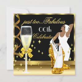 Invitación Dama Deco Dorado Negro Demasiado Fabuoso Cumpleaño