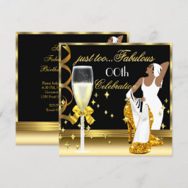 Invitación Dama Deco Dorado Negro Demasiado Fabuoso Cumpleaño