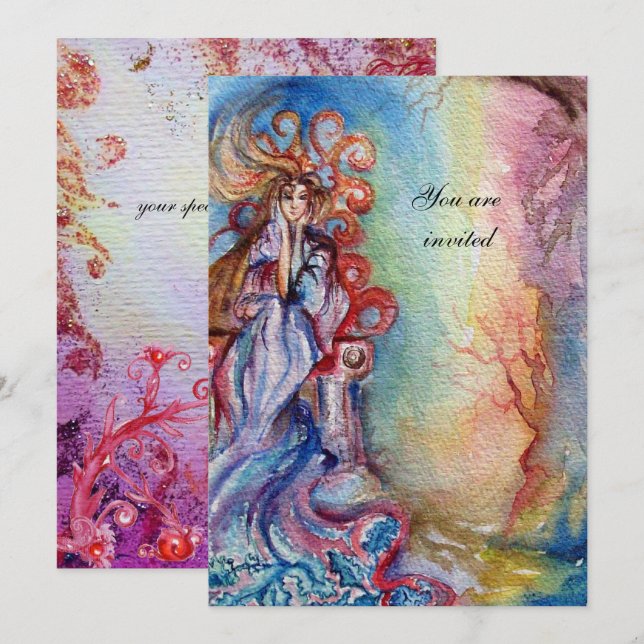 Invitación DAMA DEL LAGO 1, rosa brillante azul brillante (Anverso / Reverso)