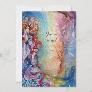 Invitación DAMA DEL LAGO , vibrante azul brillante rosa amari