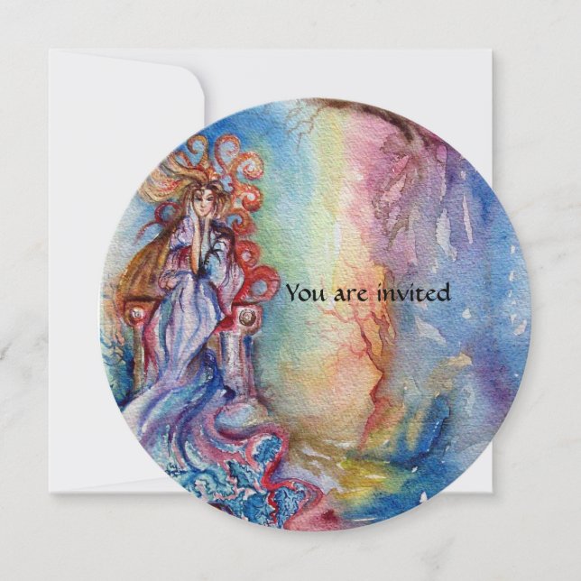 Invitación DAMA DEL LAGO vibrante azul rosa púrpura blanco br (Anverso)