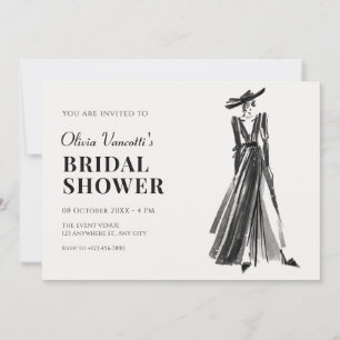 Invitación Dama en elegante ducha de novia de traje antiguo