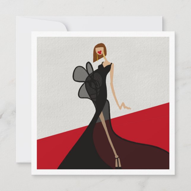 Invitación Dama en ilustración de moda de alfombra roja (Anverso)