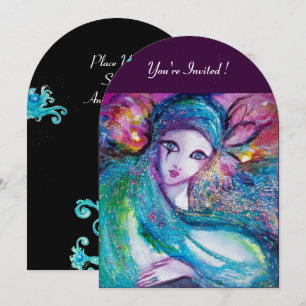 Invitación DAMA MÁSCARA AZUL Elegante Fiesta de Máscaras, Azu