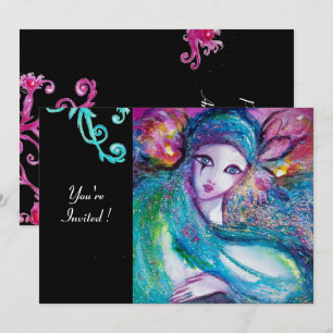 Invitación DAMA MÁSCARA AZUL Fiesta de disfraces, Remolinos r