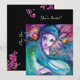 Invitación DAMA MÁSCARA AZUL Fiesta de Disfraces Remolinos Ro