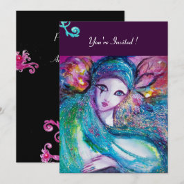 Invitación DAMA MÁSCARA AZUL Fiesta de disfraces, Rosa Azul t