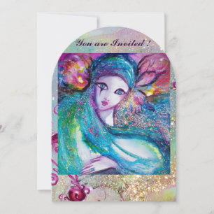 Invitación DAMA MÁSCARA AZUL Fiesta de Máscaras Remolinos Flo