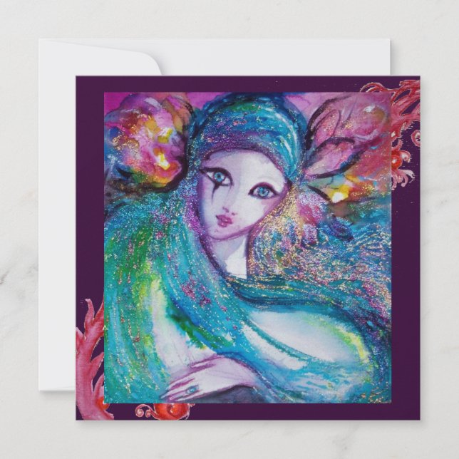 Invitación DAMA MÁSCARA AZUL Fiesta de Máscaras, Remolinos Ro (Anverso)