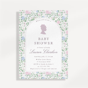 Invitación Dama Silueta Camafeo Floral Jardín Inglés Bebe