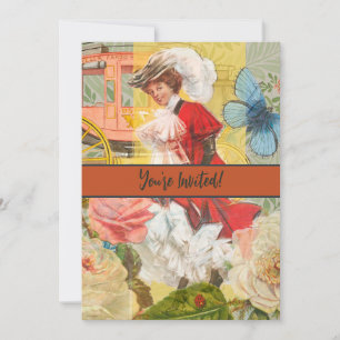 Invitación Dama victoriana mujer diversión carruaje
