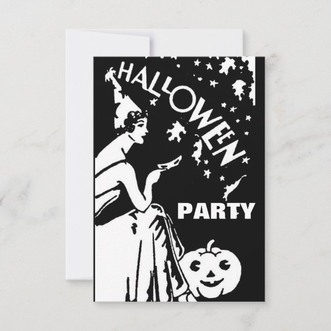 Invitación Dama vintage con máscara Halloween (Anverso)