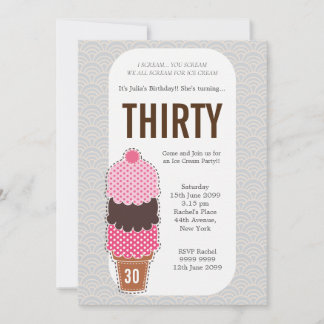 Invitación Damas Crema de Hielo Cone Fiesta moderno Personali