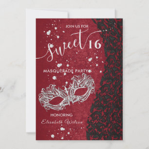 Invitación Damas de diamante de mascarada dulce rojo 16 invit