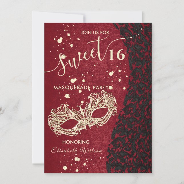 Invitación Damas de diamante de mascarada dulce rojo 16 invit (Anverso)