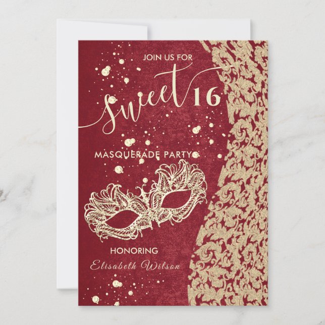 Invitación Damas de diamante de mascarada dulce rojo 16 invit (Anverso)