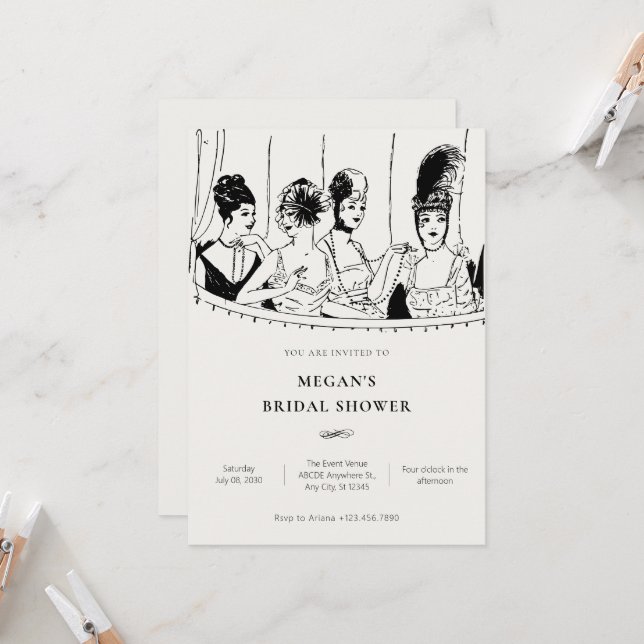 Invitación Damas de época elegante ducha de novia (Anverso/Reverso In Situ)