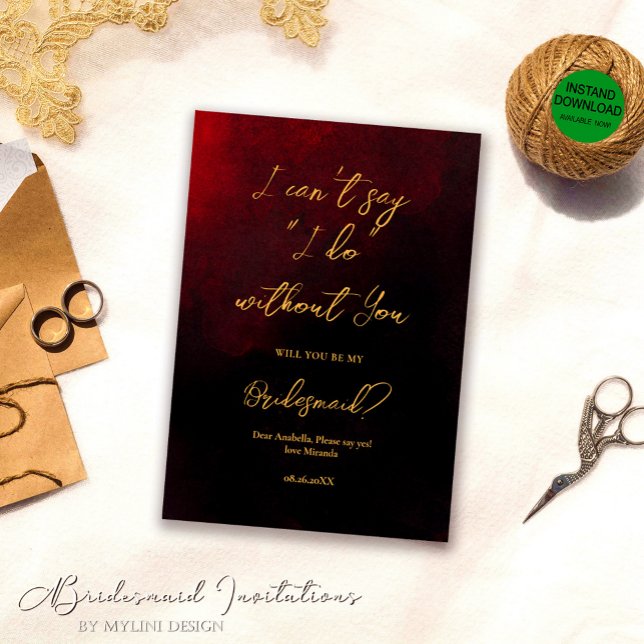 Invitación Damas de Honor Elegantes de Oro, Rojo y Negro (Subido por el creador)