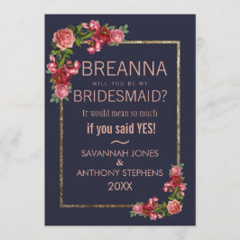 Invitación Damas de honor florales rosadas del oro de los