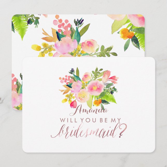 Invitación Damas de Honor/PixDezines/Floral/Acuarela/Primaver (Anverso / Reverso)