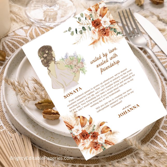 Invitación Damas de Honor Sonata Terracota Chic Suave Boho Ot (Fall in Love with our Sonata Bridesmaid Terracotta Chic Soft Boho Invitations!)