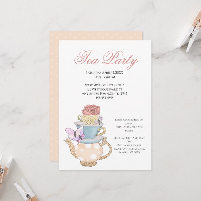 Invitación Damas ideas Fiestas del té (Anverso/Reverso In Situ)